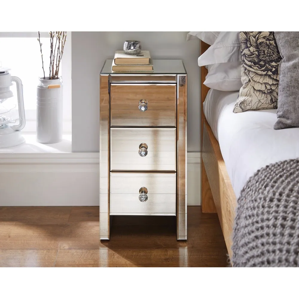 Donato 3 Drawer Bedside Table - Silver, Mirrored