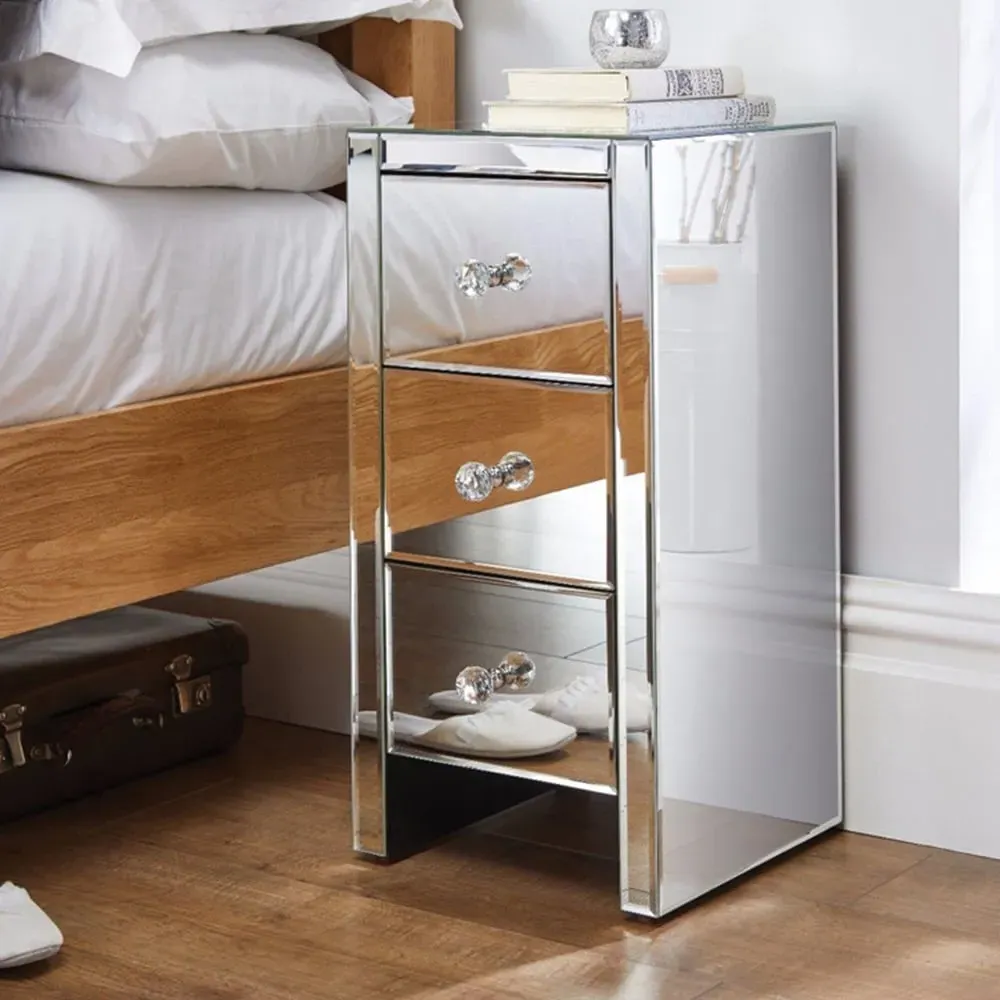 Donato 3 Drawer Bedside Table - Silver, Mirrored image