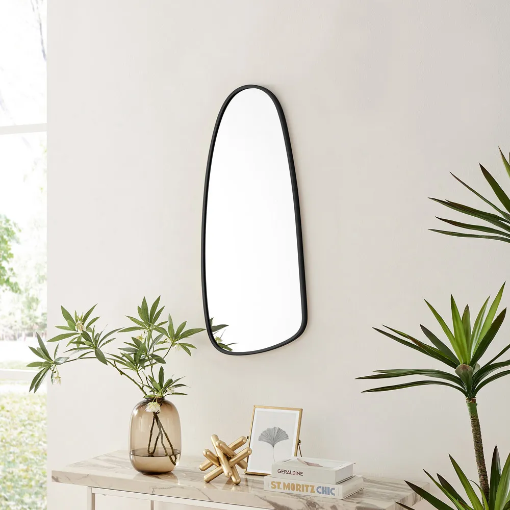 Elise Abstract Pebble Wall Mirror - Black, Iron
