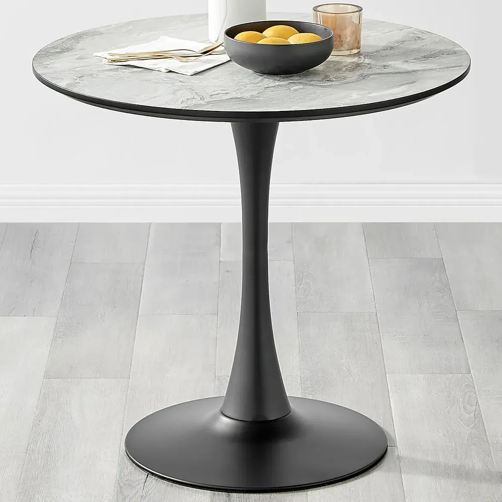 Elissa 2-Seater Round Dining Table - White, Marble Effect image