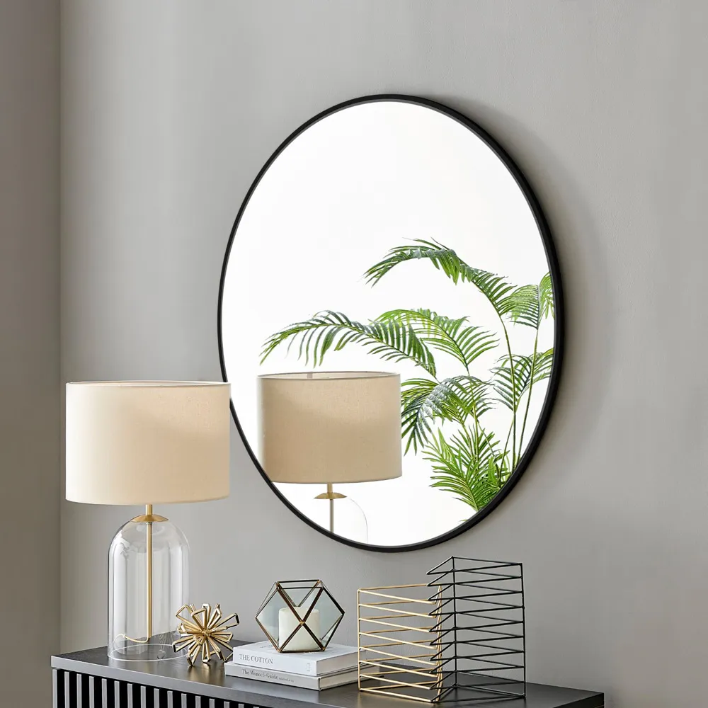 Emma Round Wall Mirror - Black, Metal