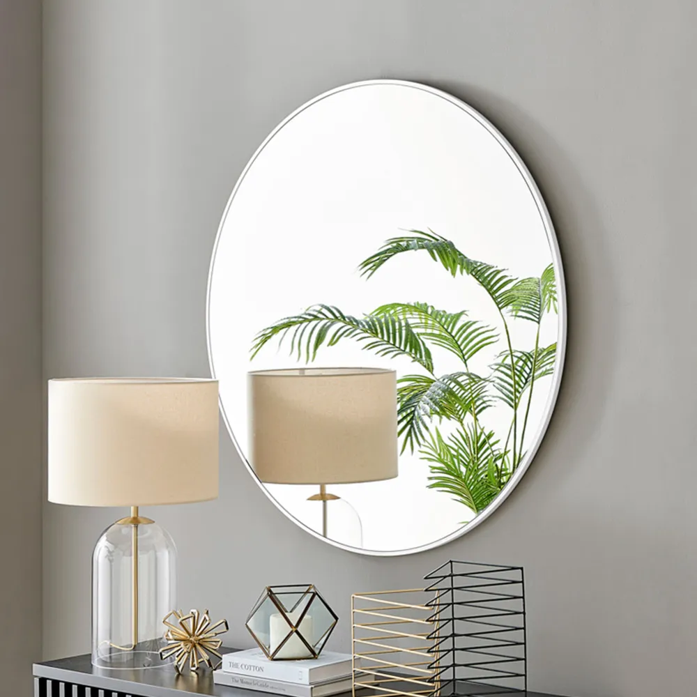 Emma Round Wall Mirror - White, Metal