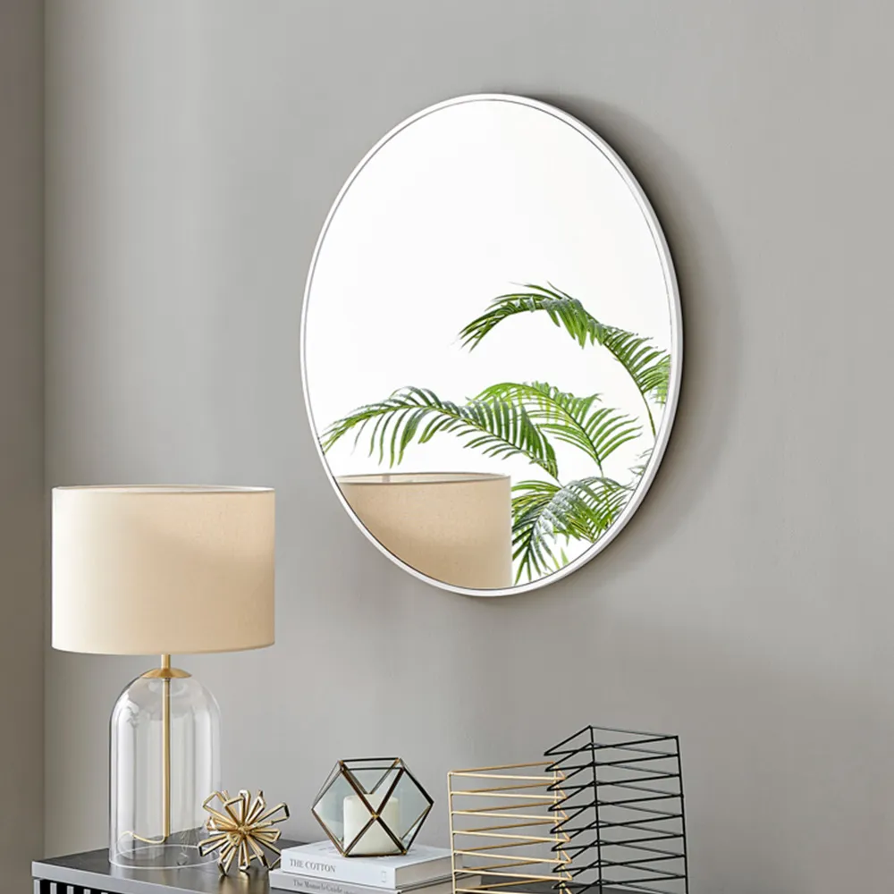 Emma Round Wall Mirror - White, Metal