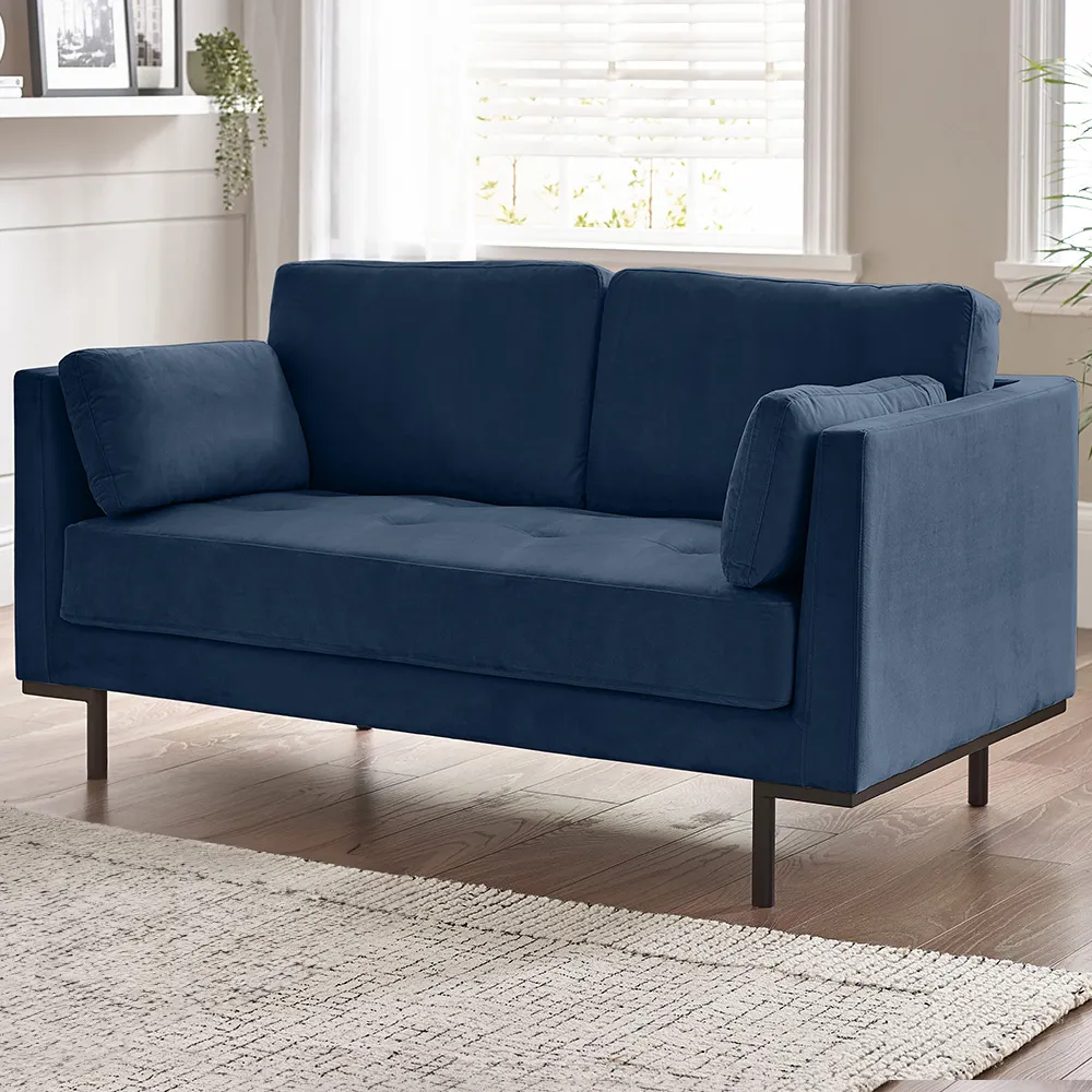 Eva 2-Seater Sofa - Blue, Velvet
