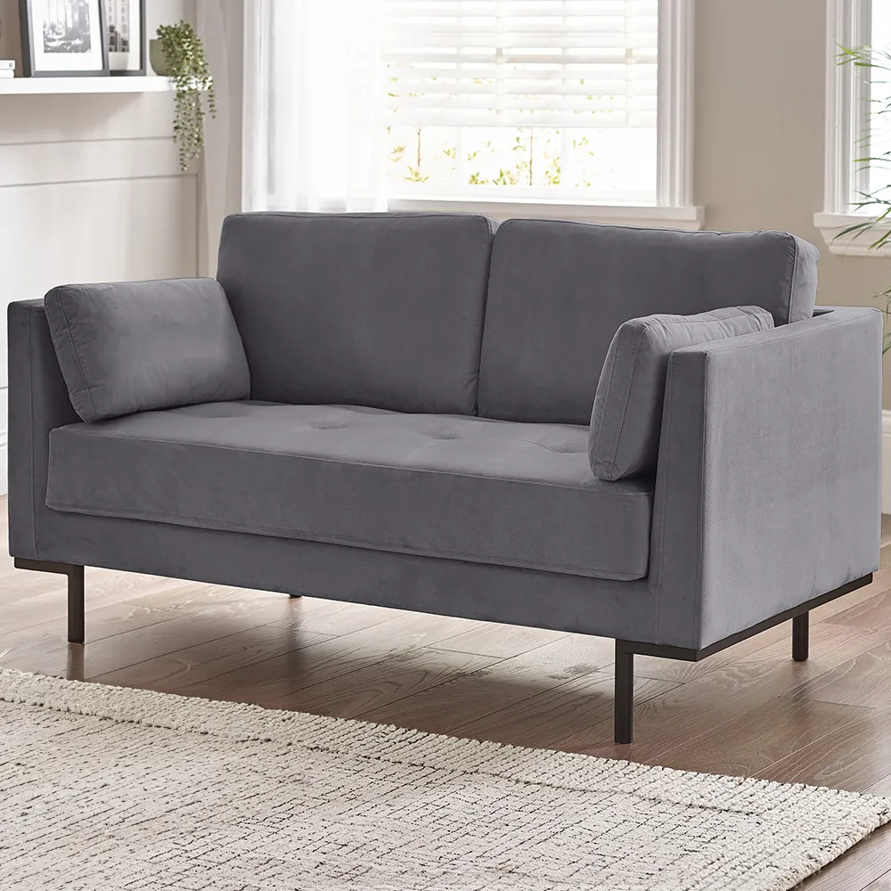Eva 2-Seater Sofa - Grey, Velvet image