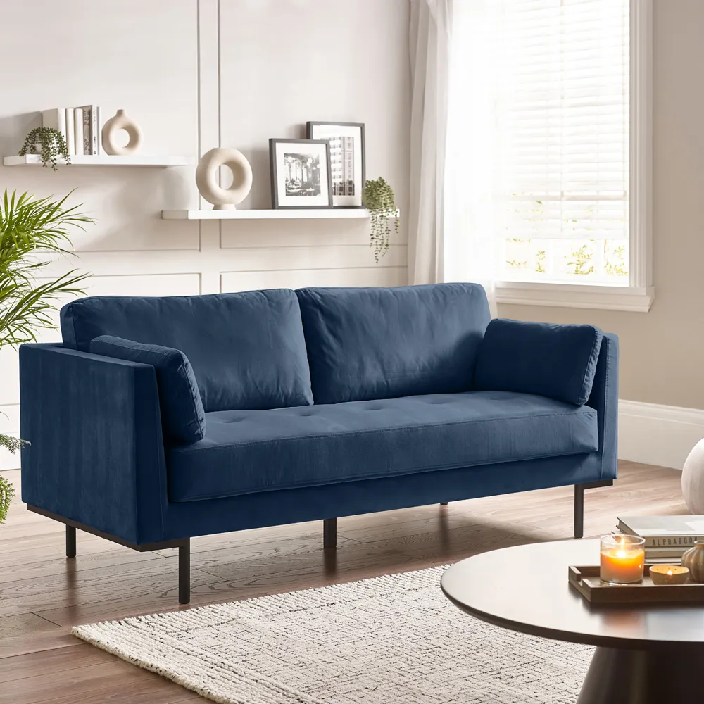 Eva 3-Seater Sofa - Blue, Velvet