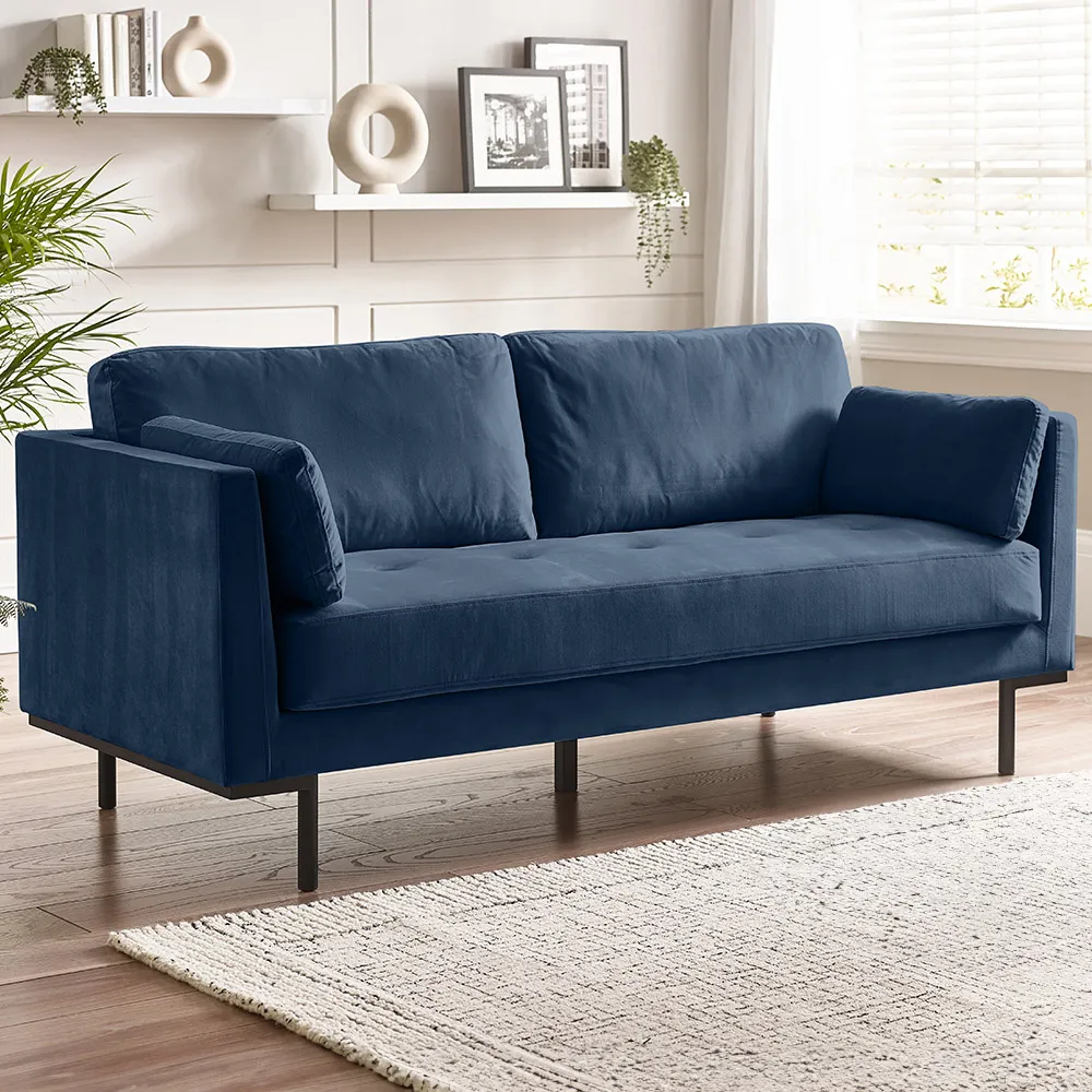 Eva 3-Seater Sofa - Blue, Velvet
