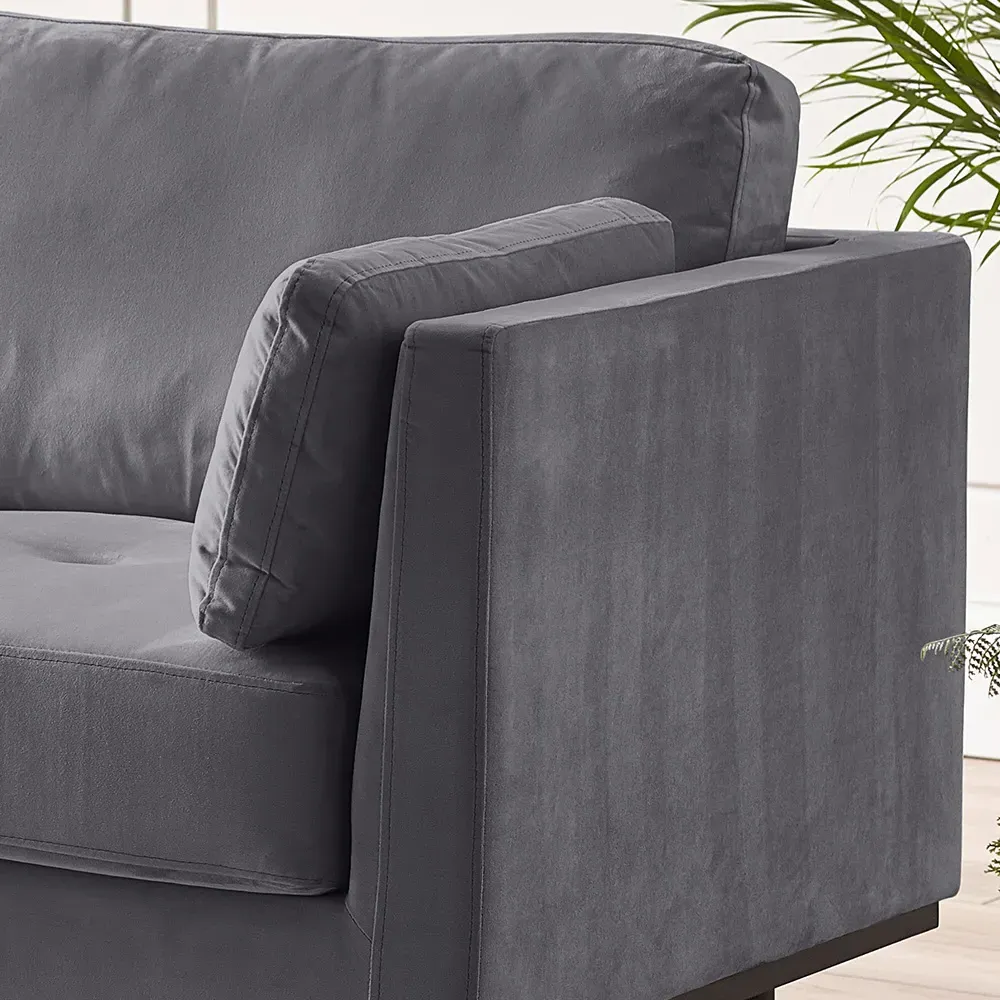 Eva 3-Seater Sofa - Grey, Velvet