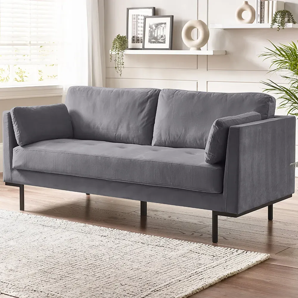 Eva 3-Seater Sofa - Grey, Velvet