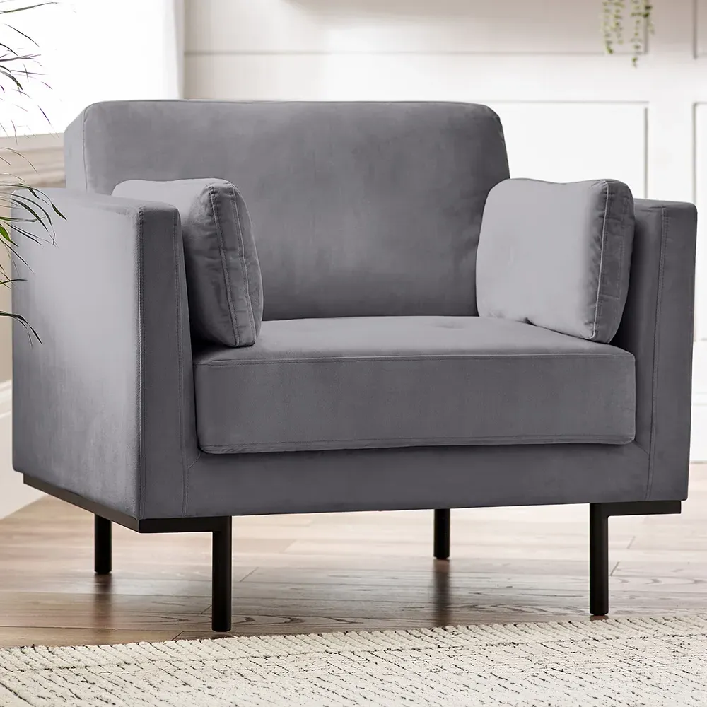 Eva Single Arm Chair - Grey, Velvet image