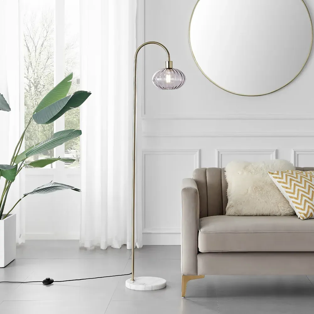 Evelyn Floor Lamp - Smoked Glass, White Marble