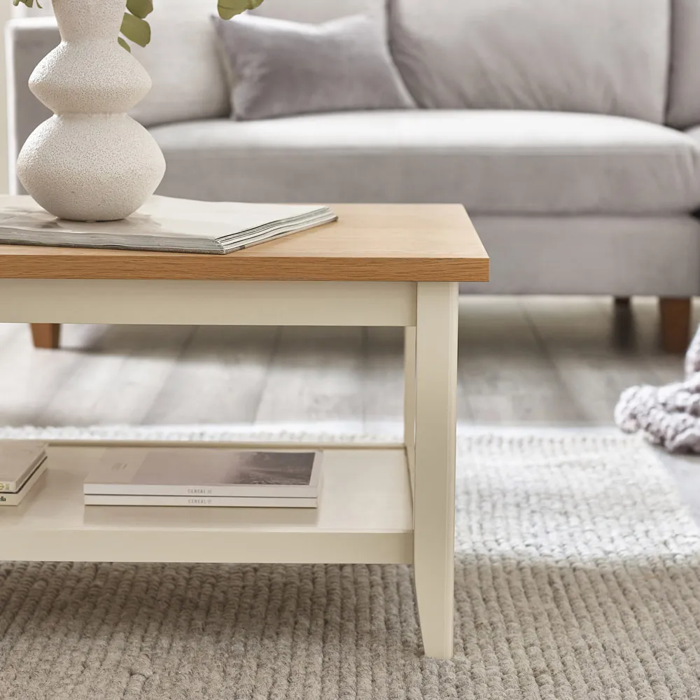 Ezra Coffee Table with Storage - Cream, Oak Veneer