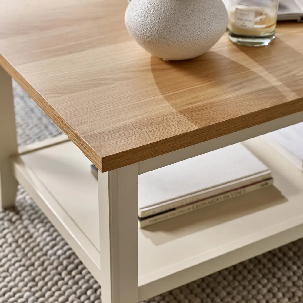Ezra Coffee Table with Storage - Cream, Oak Veneer