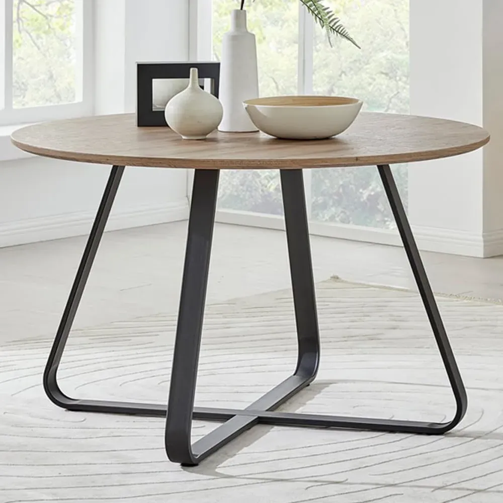 Fira 4-Seater Round Dining Table - Brown, Wood Effect