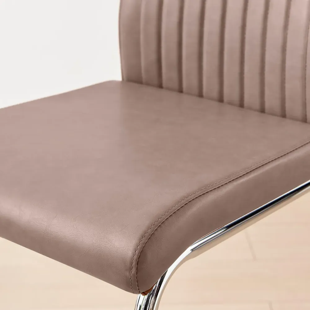 Fontana Lorenzo Bar Chair Set of 2 - Beige, Faux Leather