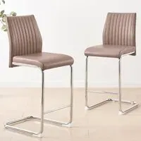 Fontana Lorenzo Bar Chair Set of 2 - Beige, Faux Leather