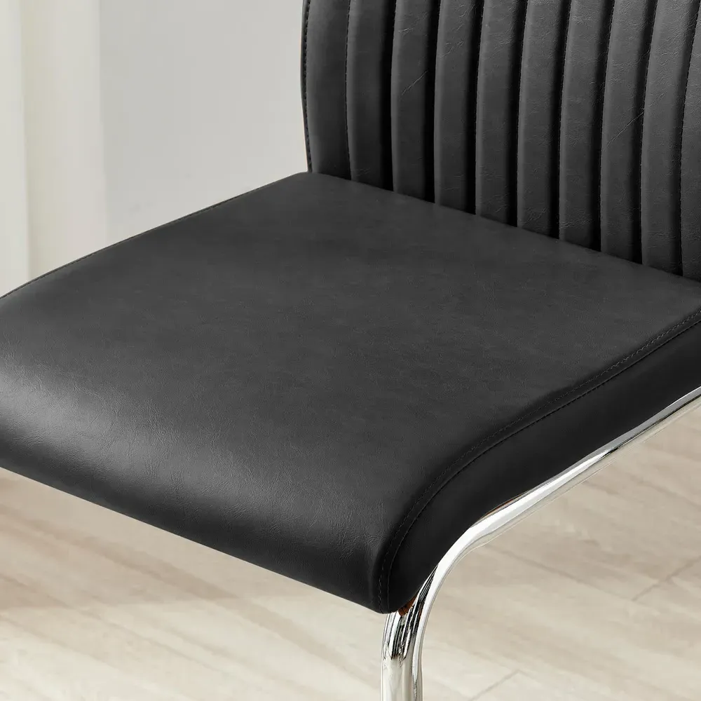 Fontana Lorenzo Bar Chair Set of 2 - Black, Faux Leather