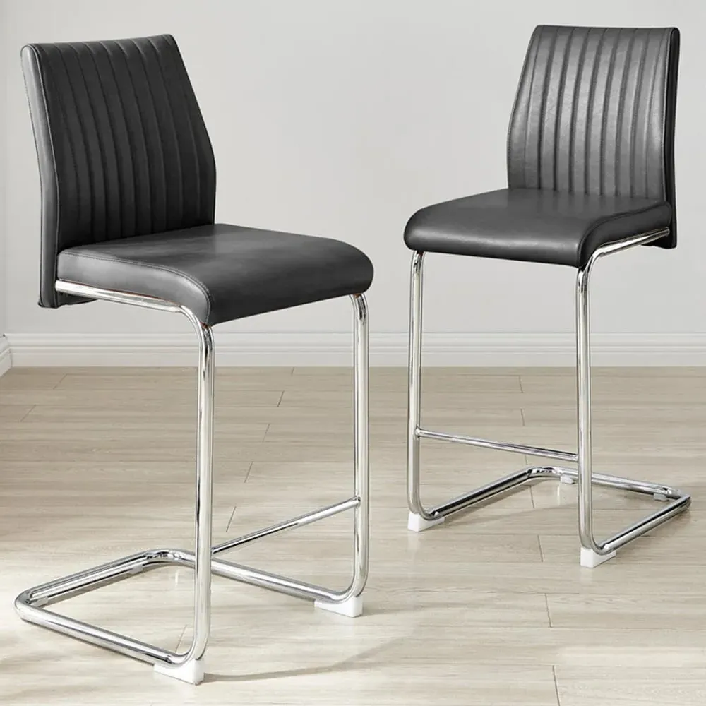 Fontana Lorenzo Bar Chair Set of 2 - Black, Faux Leather