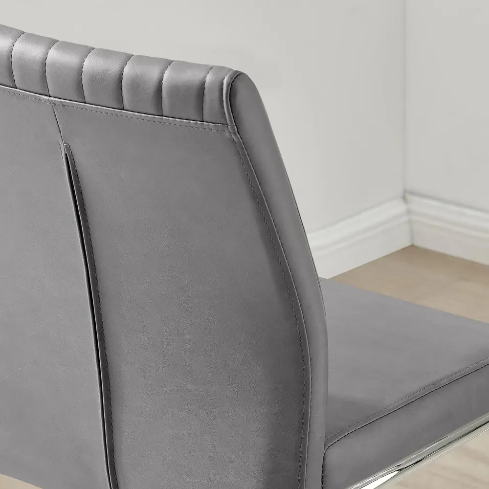 Fontana Lorenzo Bar Chair Set of 2 - Grey, Faux Leather