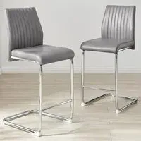 Fontana Lorenzo Bar Chair Set of 2 - Grey, Faux Leather