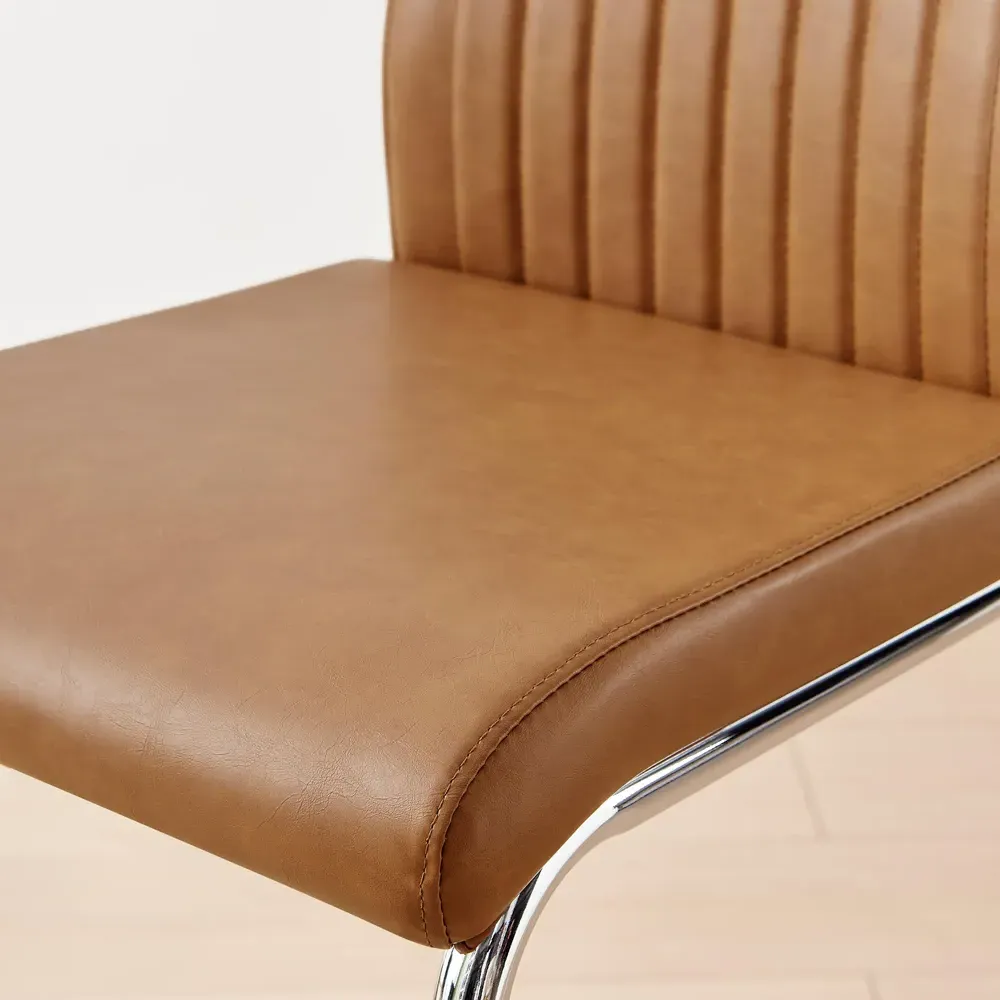 Fontana Lorenzo Bar Chair Set of 2 - Tan, Faux Leather