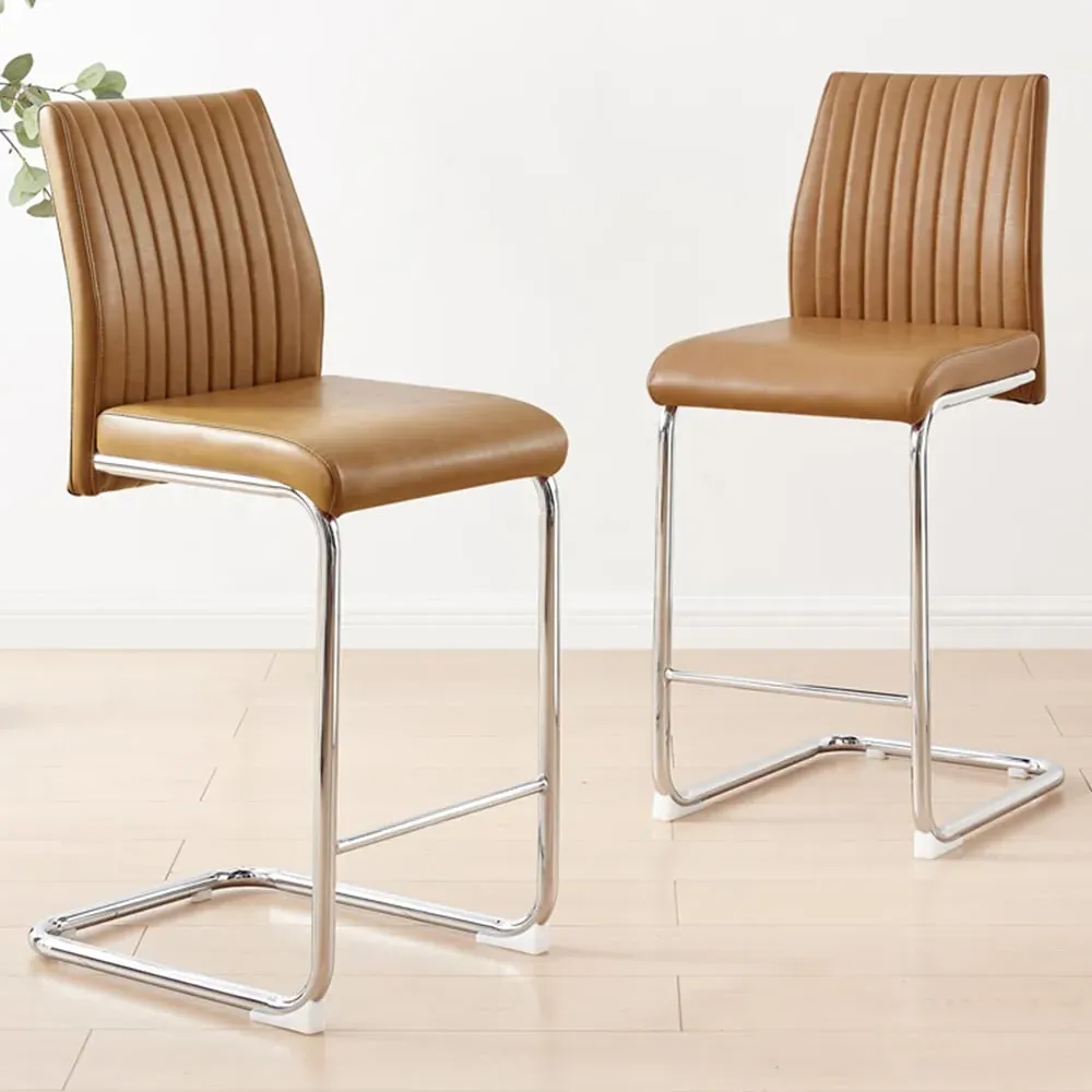Fontana Lorenzo Bar Chair Set of 2 - Tan, Faux Leather
