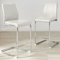 Fontana Lorenzo Bar Chair Set of 2 - White, Faux Leather