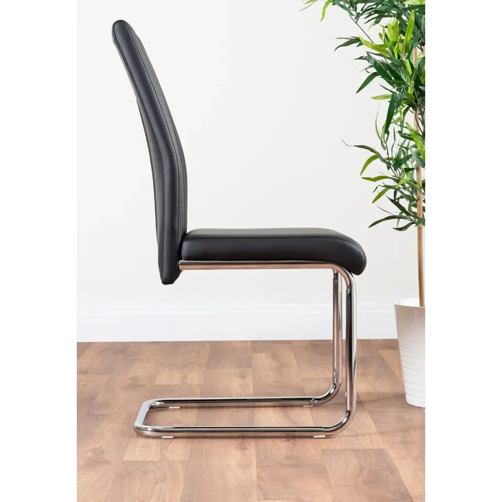 Fontana Set of 2 Dining Chairs - Black, Faux Leather