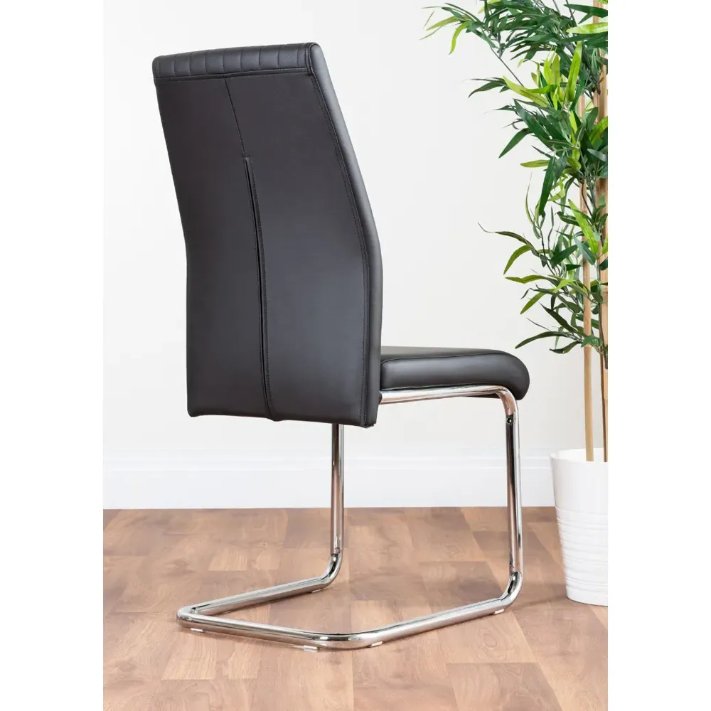 Fontana Set of 2 Dining Chairs - Black, Faux Leather