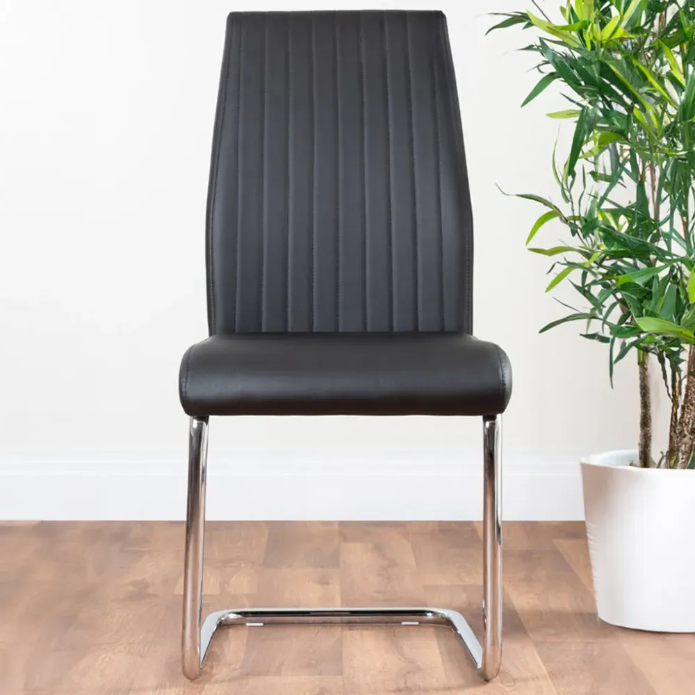 Fontana Set of 2 Dining Chairs - Black, Faux Leather