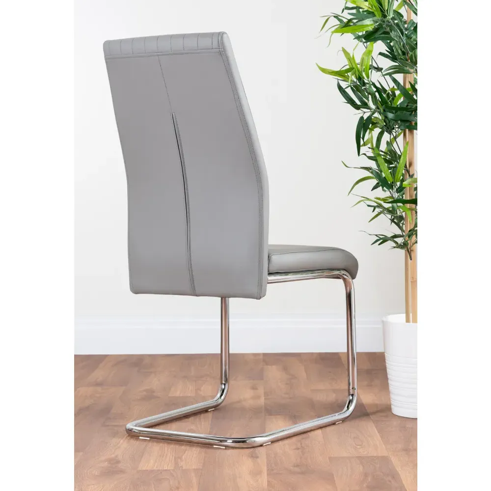 Fontana Set of 2 Dining Chairs - Grey, Faux Leather