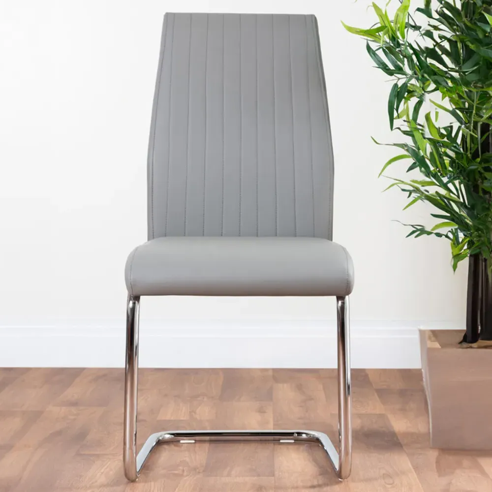 Fontana Set of 2 Dining Chairs - Grey, Faux Leather