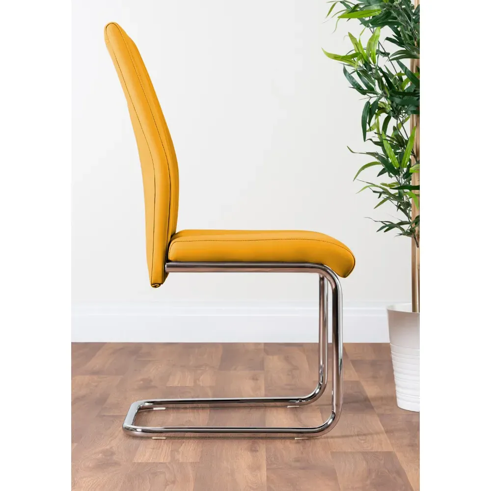 Fontana Set of 2 Dining Chairs - Yellow, Faux Leather