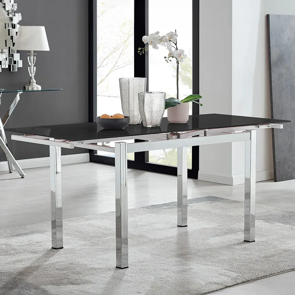 Fonti 6-Seater Extending Dining Table - Black, Glass image