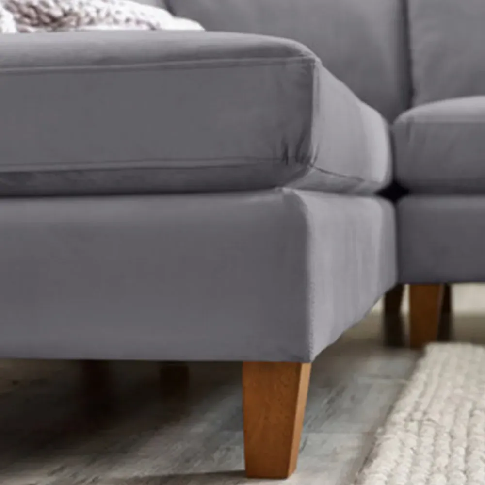 Fraser 4-Seater L-Shaped Sofa - Grey, Velvet