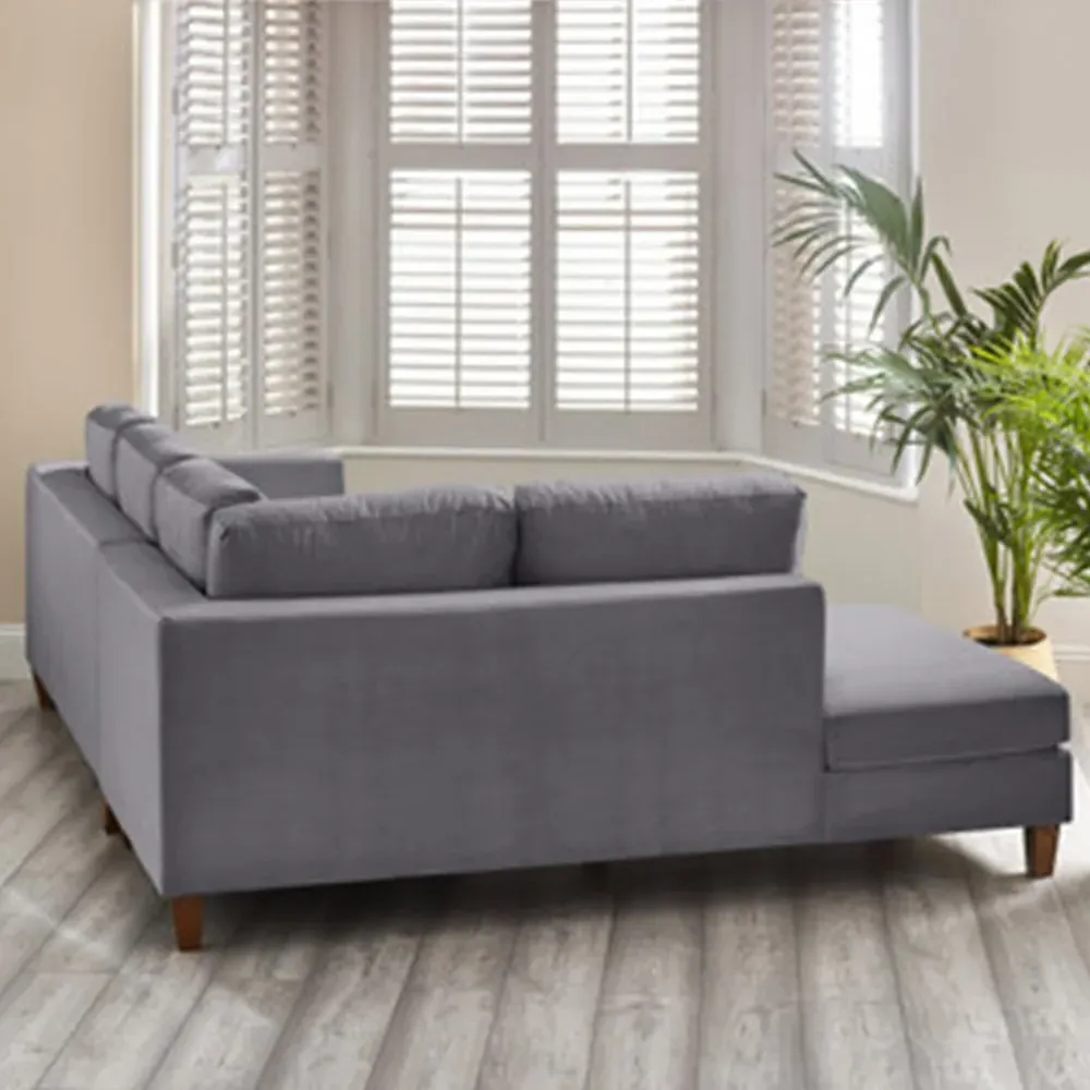 Fraser 4-Seater L-Shaped Sofa - Grey, Velvet