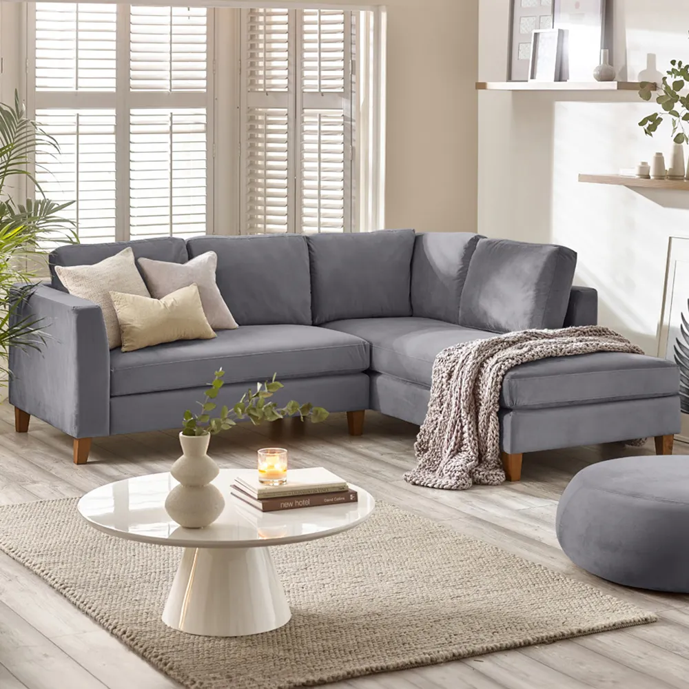 Fraser 4-Seater L-Shaped Sofa - Grey, Velvet