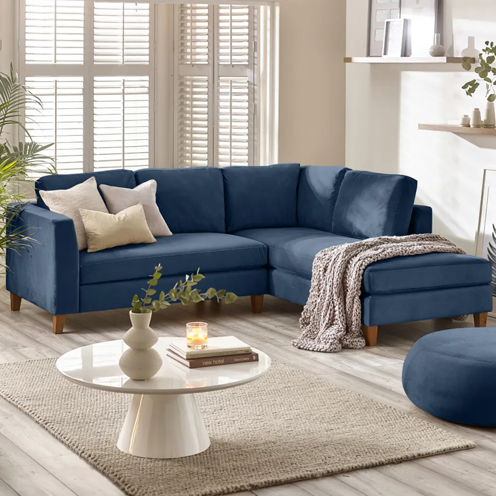 Fraser 4-Seater L-Shaped Sofa - Midnight Blue, Velvet image