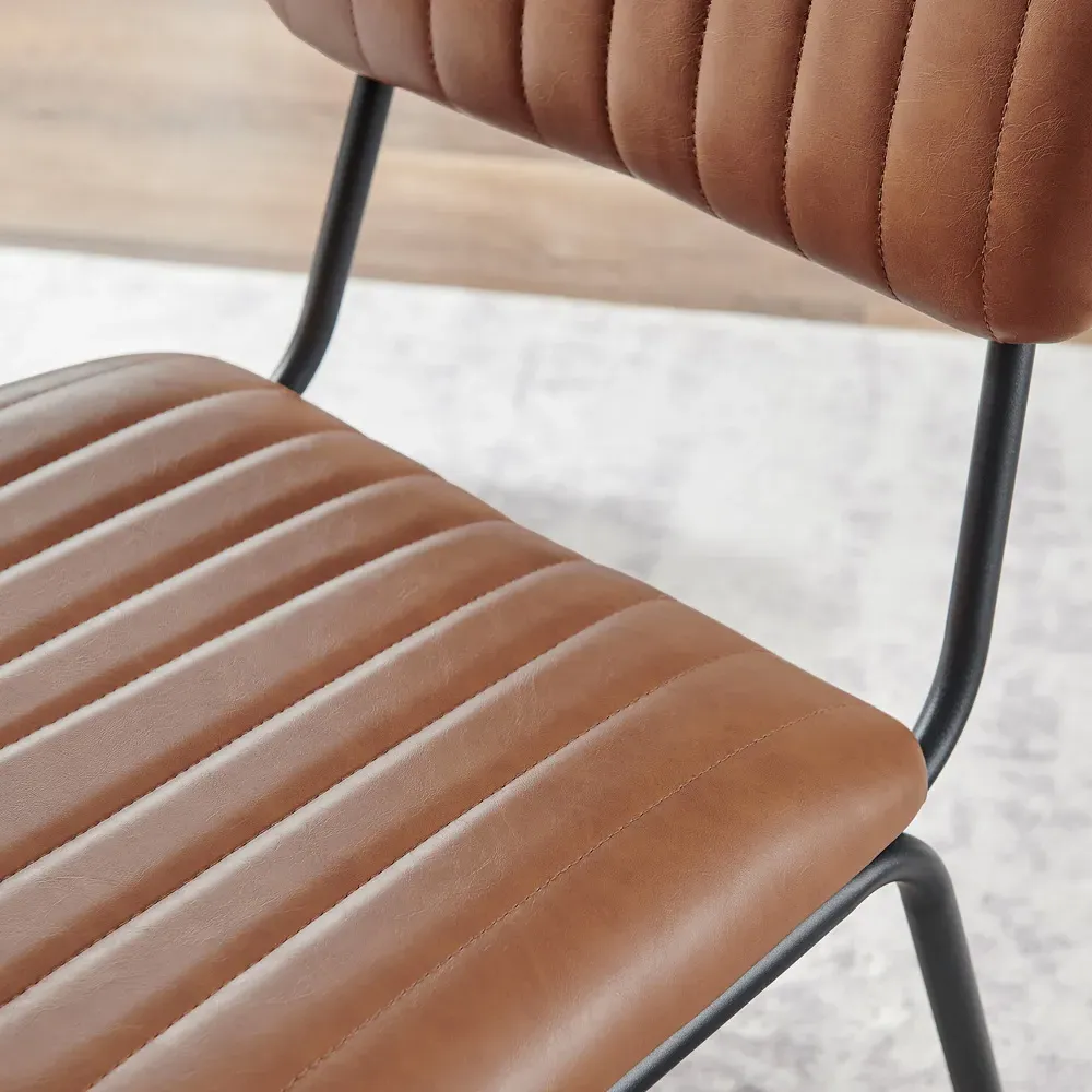 Guinn Set of 2 Dining Chairs - Tan, Faux Leather