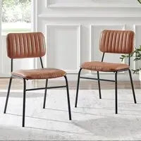 Guinn Set of 2 Dining Chairs - Tan, Faux Leather