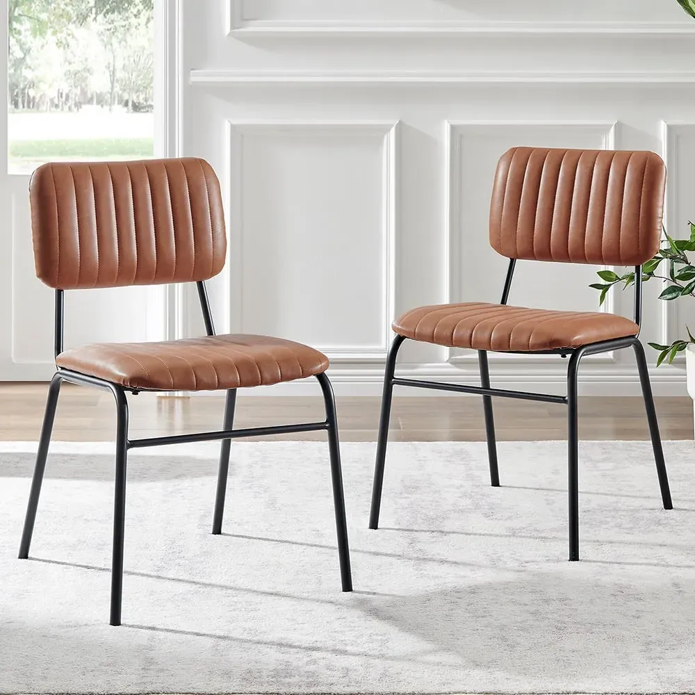 Guinn Set of 2 Dining Chairs - Tan, Faux Leather image