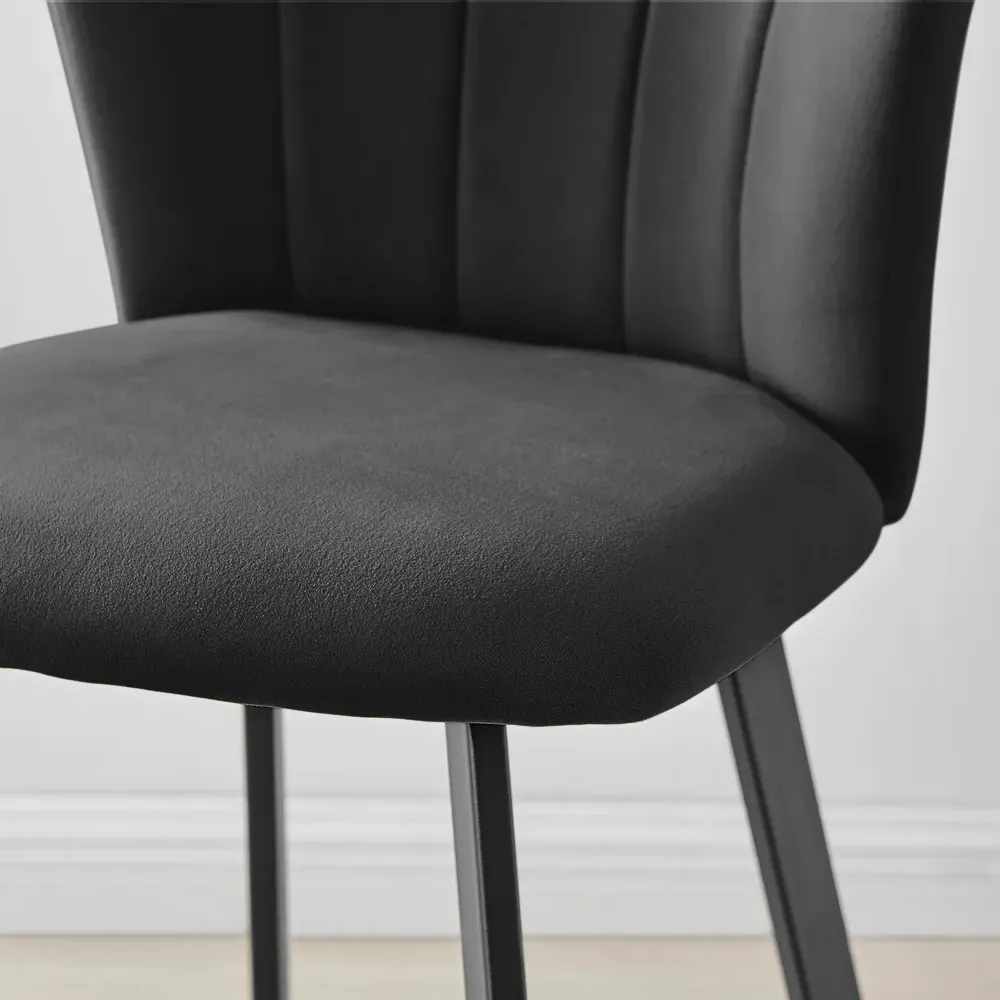 Hazel Bar Stool Set of 2 - Black, Velvet