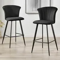 Hazel Bar Stool Set of 2 - Black, Velvet
