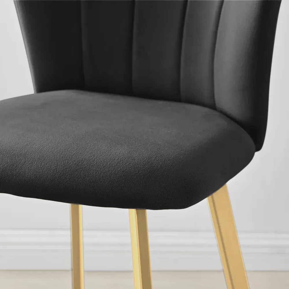 Hazel Bar Stool Set of 2 - Black, Velvet