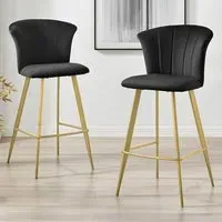 Hazel Bar Stool Set of 2 - Black, Velvet
