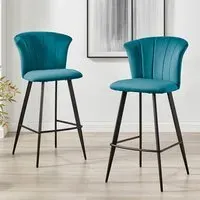 Hazel Bar Stool Set of 2 - Blue, Velvet