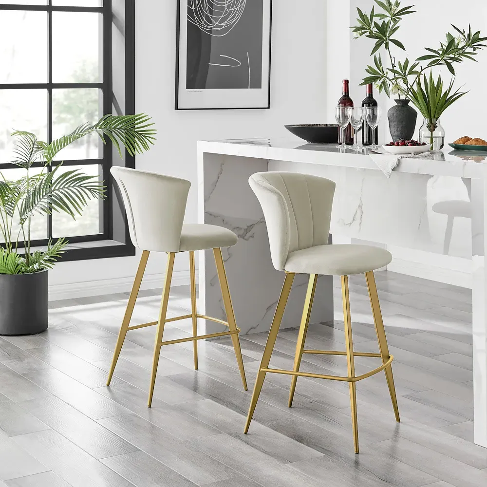 Hazel Bar Stool Set of 2 - Brown, Velvet