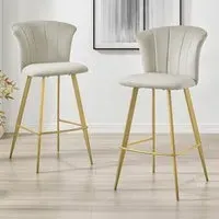 Hazel Bar Stool Set of 2 - Brown, Velvet