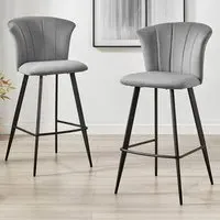 Hazel Bar Stool Set of 2 - Grey, Velvet