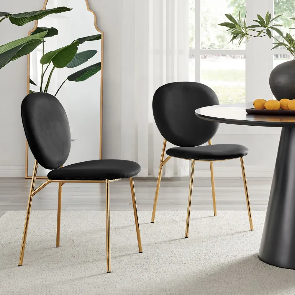 Holly Set of 2 Dining Chairs - Black, Velvet